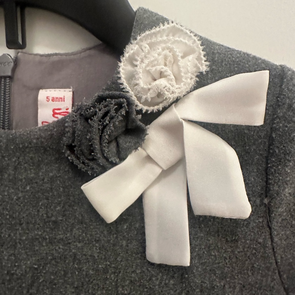 Grey Il Gufo dress with pleated skirt. Size 5